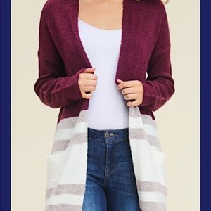 Burgundy color block cardigan
